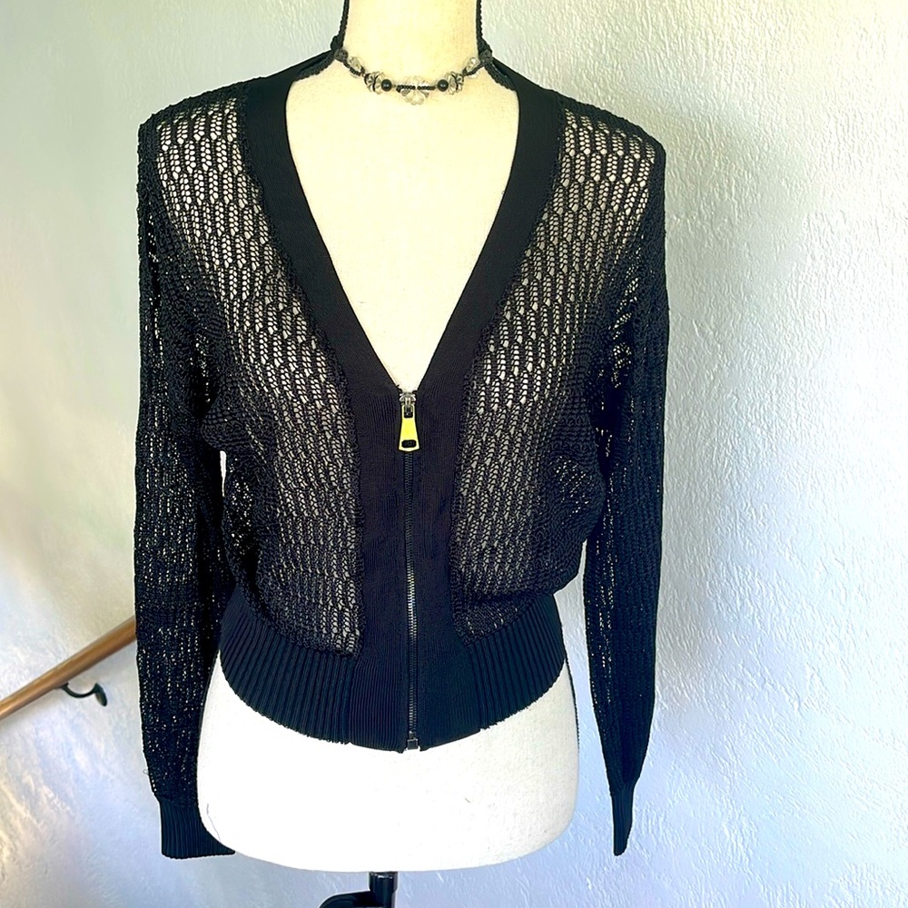 The Drop‎ NWT Black mesh knit bomber cardigan top coverup Oversized XS